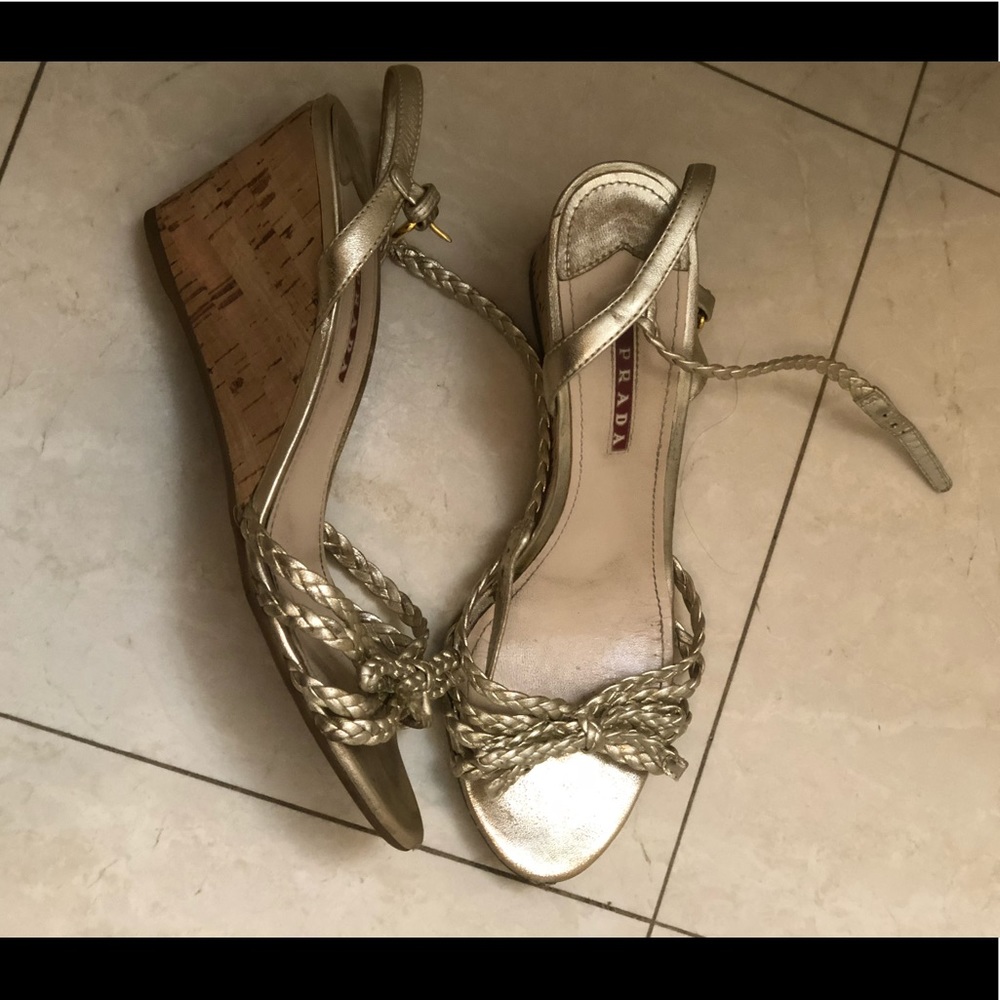 Prada gold wedges platform 9.5